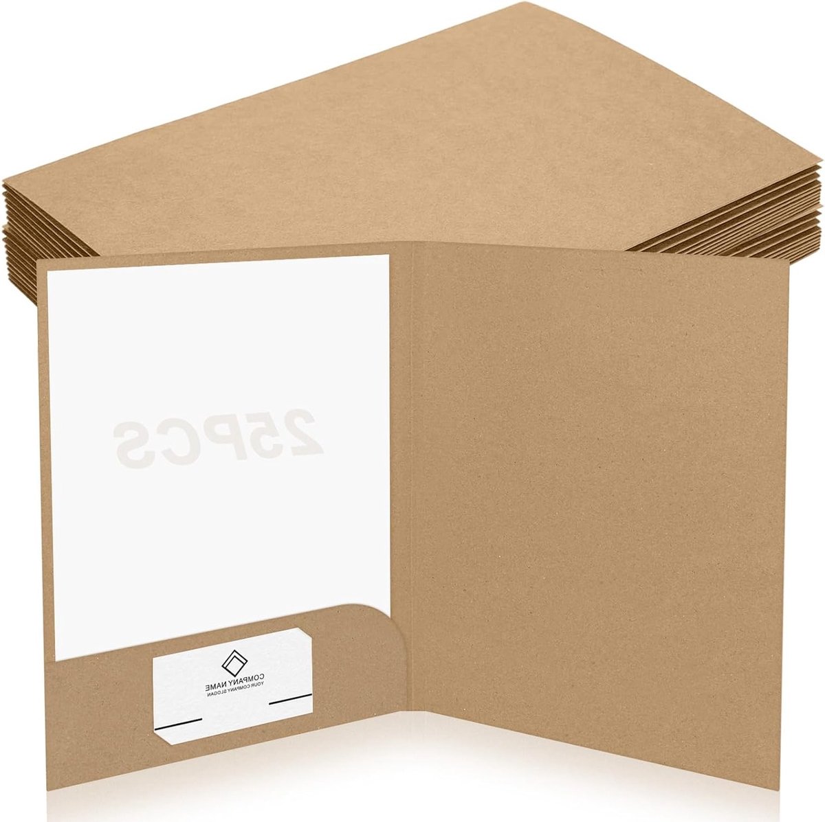 Set van 25 A4 Documentenfolders met Pocket en Visitekaartjeslot, 310 x 220 mm, Presentatiefolder, Kartonnen Map voor School en Kantoor, Kraftpapier, Certificaatmap, Vergadering, Organisatie