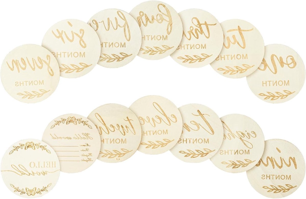 Houten Stapelkaarten voor Baby's, 14 Dubbelzijdige Gegraveerde Houten Schijven, Perfect Kraamcadeau en Geschenk voor Aanstaande Moeder
