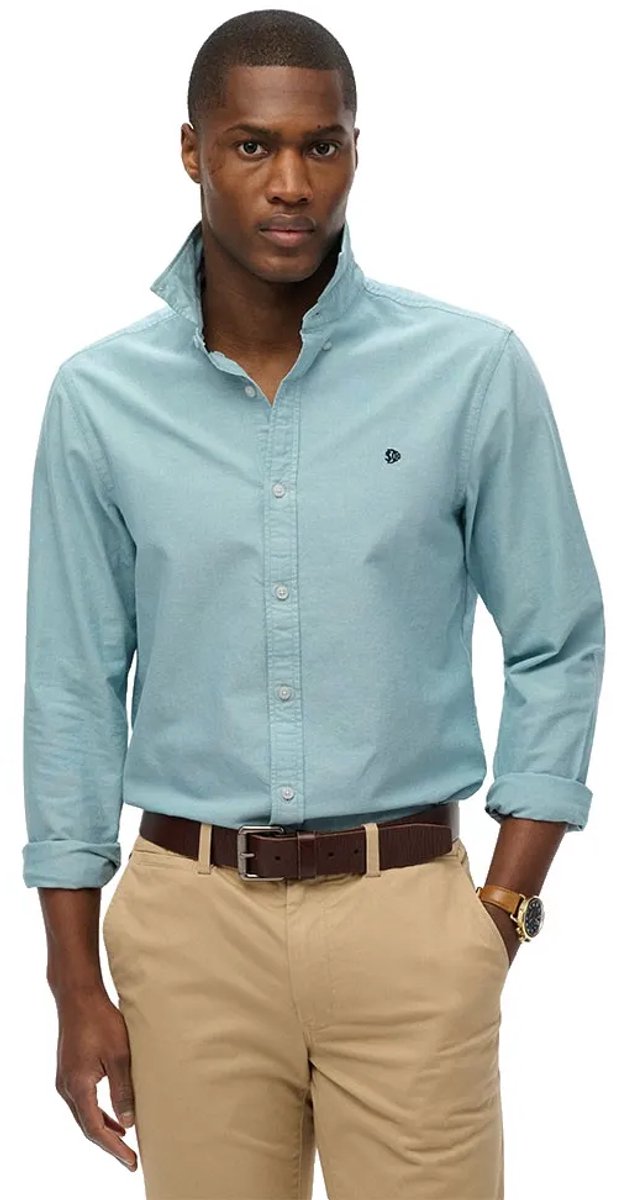 Superdry Klassiek Overhemd met Lange Mouwen Heren Lange mouwen shirts Peppermint Chambray Oxford