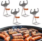 Worstenhouder voor op de BBQ - 4 stuks - Spierballen Barbecuerek - Grappige Hotdog Grillhouders - Bbq accessoires - Manneke Worst - grappige barbecuevork voor Camping, Picknick en Lente Uitjes, grillcadeaus voor mannen