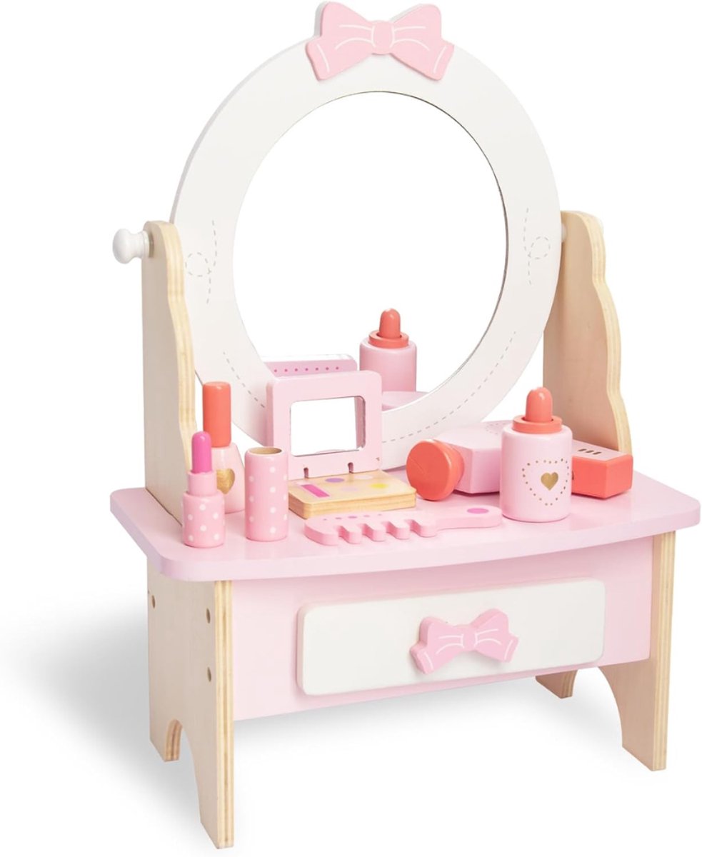 HEZIVO® Kaptafel Kinderen - Make Up Tafel - Met Draaibare Spiegel - Hout - Roze