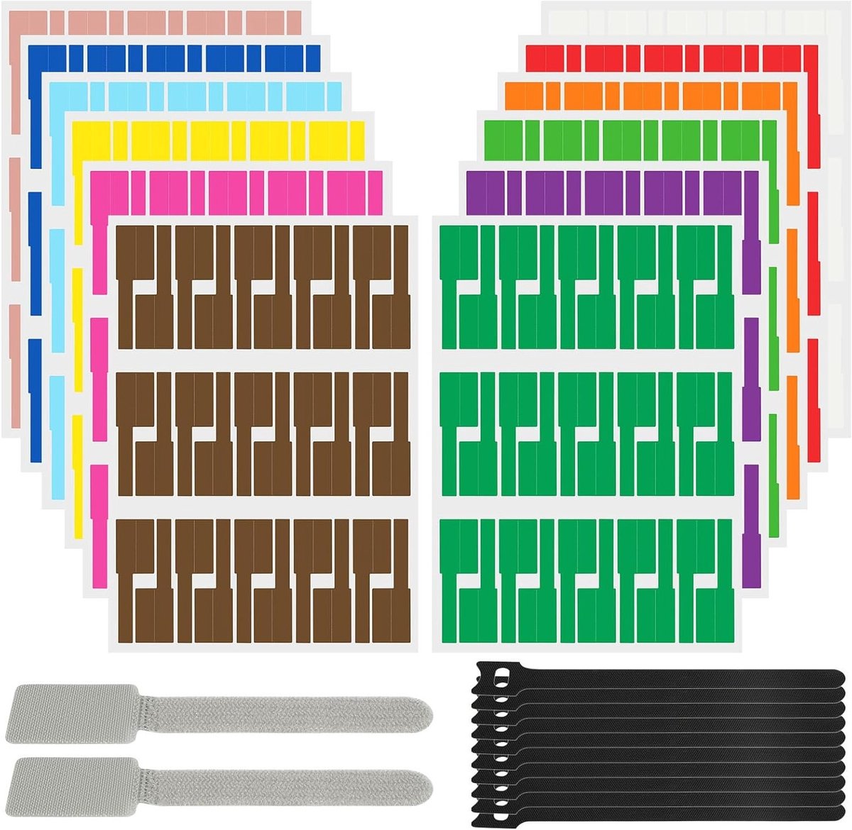 Kabellabels in Meerdere Kleuren - 360 Stuks, Schrijfbare en Zelfklevende Labels voor Kabelbeheer en Identificatie, Herbruikbaar en Geschikt voor Diverse Toepassingen