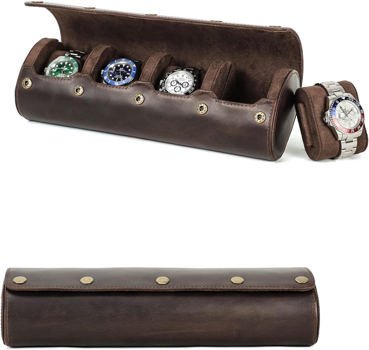 Reis Etui voor 4 Horloges van Leer - Luxe Horloge Opbergdoos met Glijdende Pads en Draagbaar Ontwerp voor Horloge Organisatie
