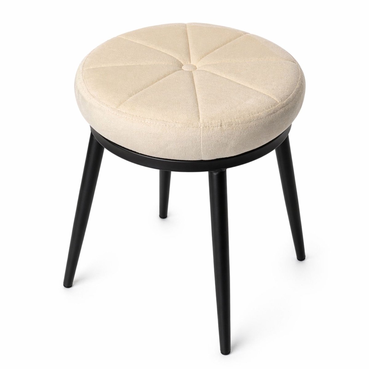 Luxaliving Kaptafelkruk – Make-up Kruk – Ronde Poef – Gestoffeerde Zitting – Metalen Poten – Beige/Zwart – Ø34 × 45 cm