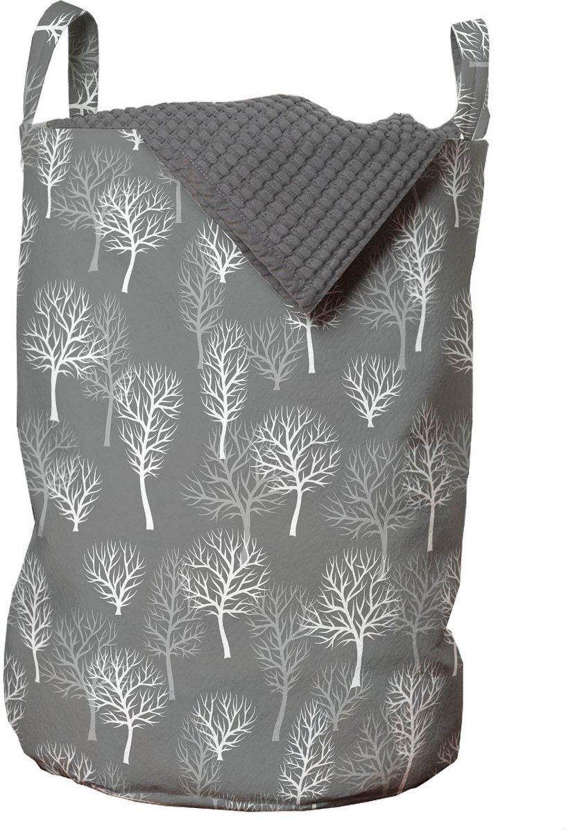 ABAKUHAUS Forest waszak, winter-eco loofbomen, wasmand met handvatten, trekkoordsluiting voor wasserettes, wit lichtgrijs