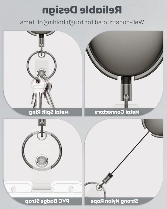 Set van 2 Zware Metalen Retractable Badge Reel voor Badgehouders, Sleutelhangers en Carabiner Clip met 55cm Nylon Touw — afbeelding 5