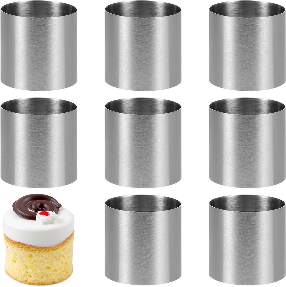 Set van 8 Mousse Ringen voor Desserts - Mini Cakevormen voor Taarten, Chocolade en Salades, 5 x 5 cm