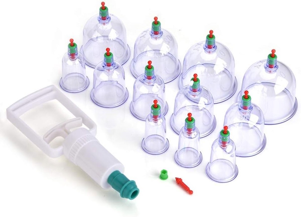 Cupping Therapie Set met 12 Zuignappen en Vacuümpomp voor Massage