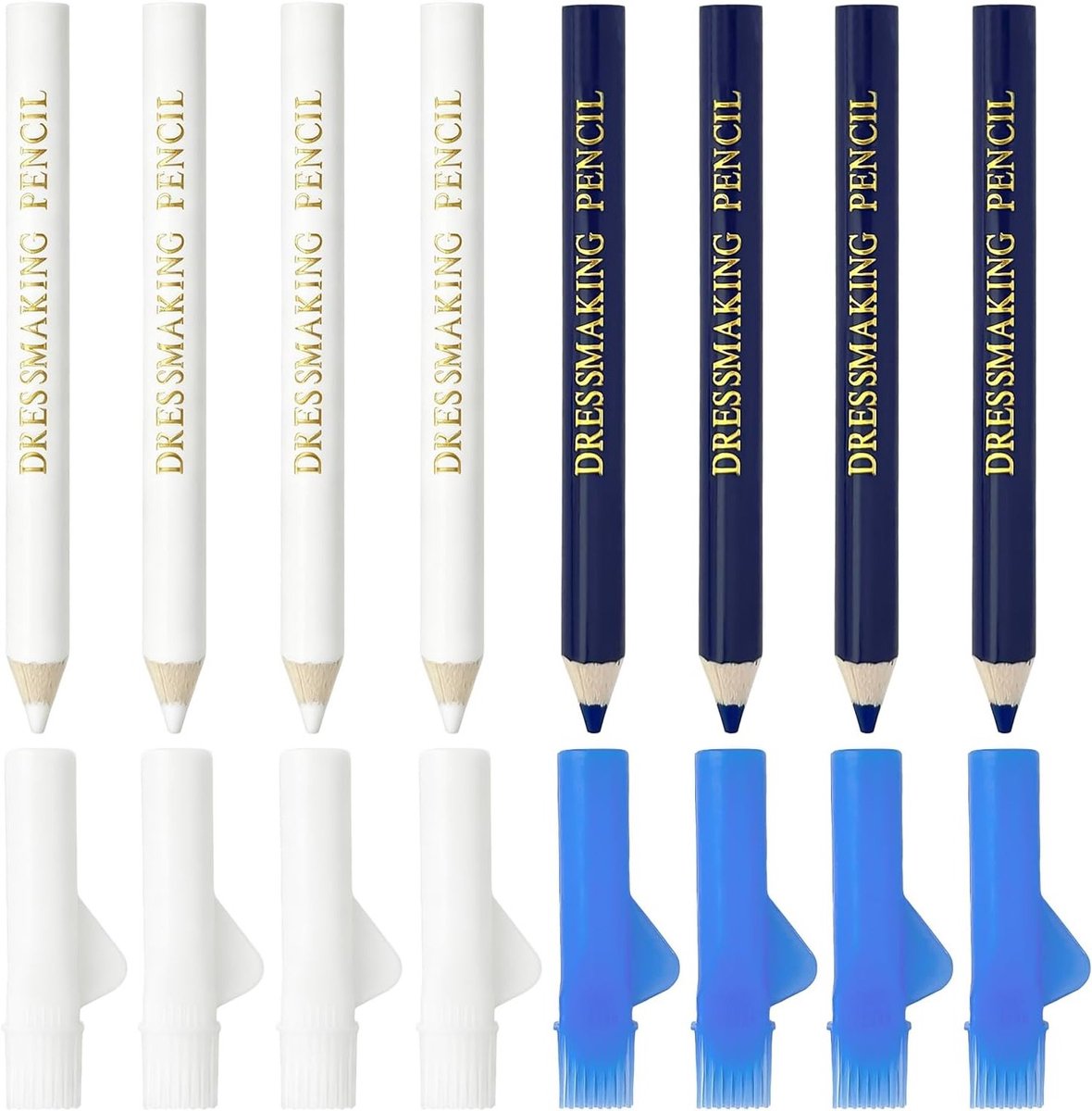 Stoffenkrijtpotloden Set van 8, Wasbare Krijtjes voor Naaien, Creatief Knutselen en Textielbewerking in Blauw en Wit