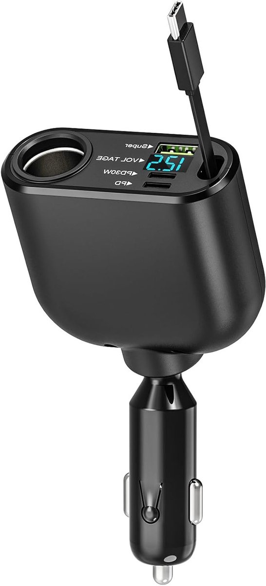 Krachtige 5-in-1 Autolader met 4 USB-poorten voor Telefoons, GPS en Dashcam, Geschikt voor 24/12V Voertuigen