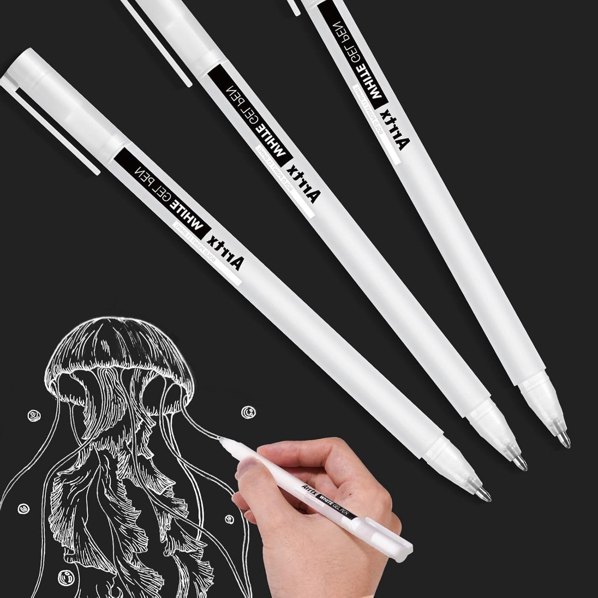 Gelpennen voor Tekenen - 3 Stuks 1 mm Witte Gelpen voor Accentuerende Hoogtepunten en Donker Papier Sketching