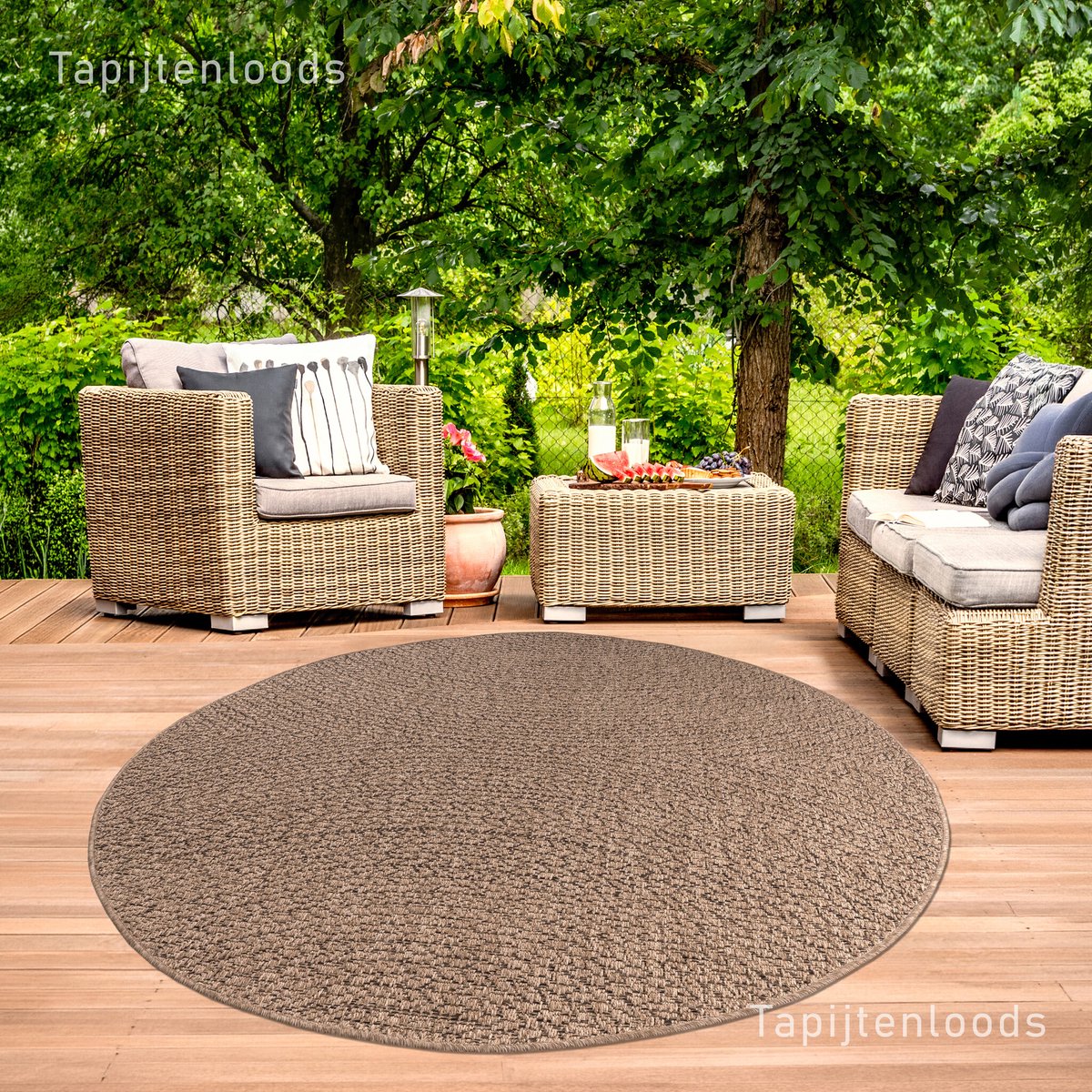Muratap Sahara Uni Rond Buitenkleed Jute-Look Weerbestendig Vloerkleed Beige
