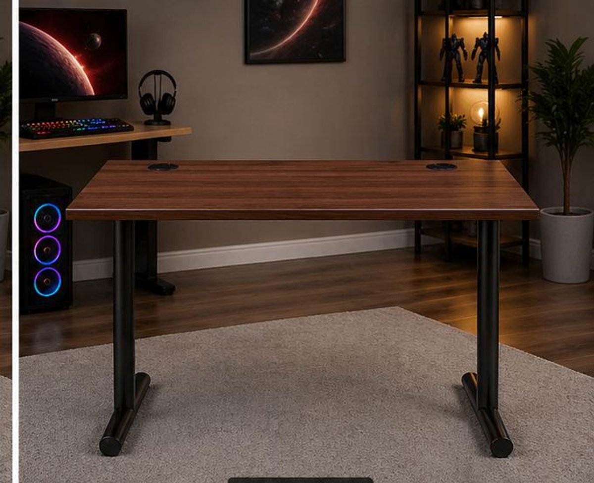 Computerbureau Compact 120x60x73.6 cm met Kabelmanagement – Gaming Bureau en Kantoorbureau met 25 mm Werkblad, Modern Design, Ruimtebesparend – Wit/Zwart – Vermissen