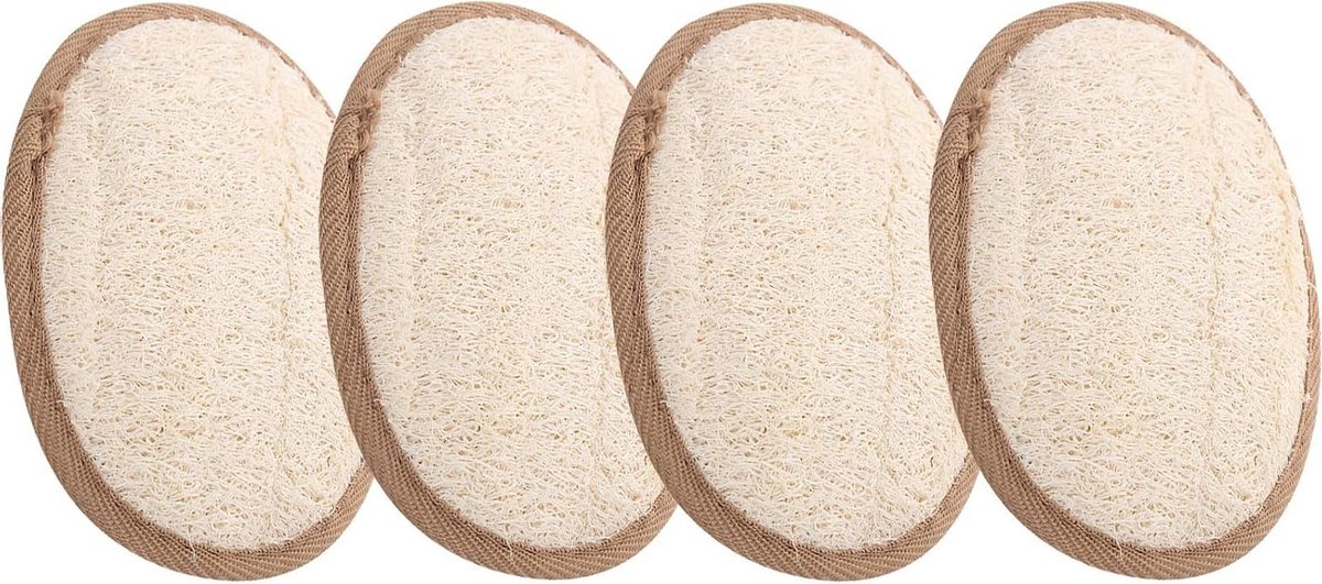 Exfoliërende loofah spons voor een milde huidverzorging, biologisch afbreekbaar en milieuvriendelijk, 4 stuks