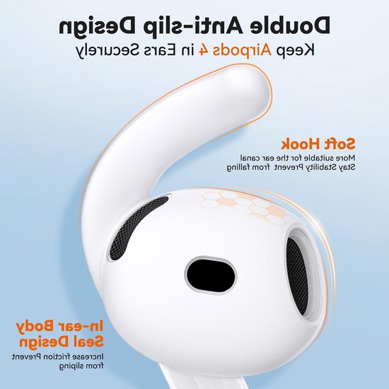 Draadloze oordopjes met zachte silicone, antislip ontwerp, schoonmaakpen en karabiner - Geschikt voor Apple AirPods 4, ideaal voor vrouwen en mannen (Wit) — afbeelding 3