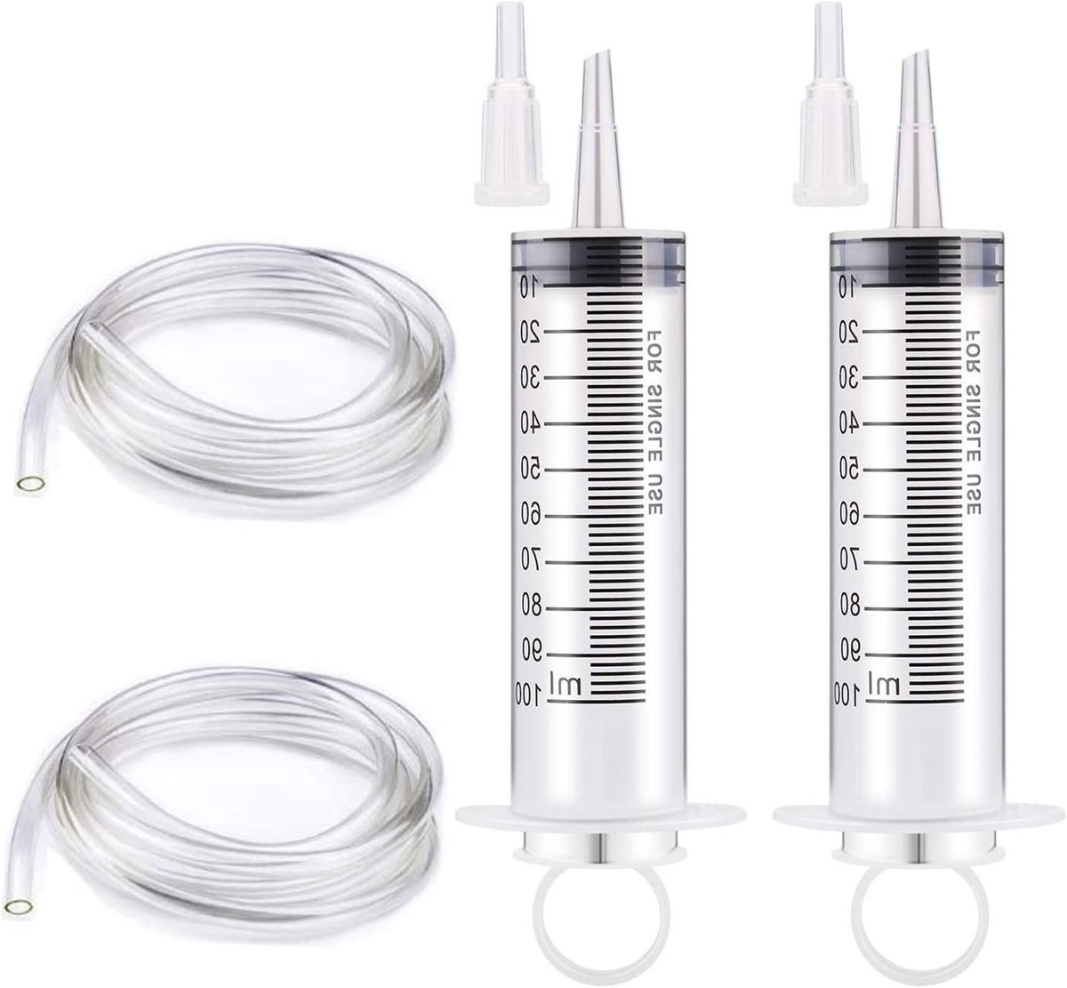 Set van 2 Plastic Spuiten van 100ml met 100cm Slang - Ideaal voor Tuinieren, Wetenschappelijk Gebruik en Vullen van Vloeistoffen