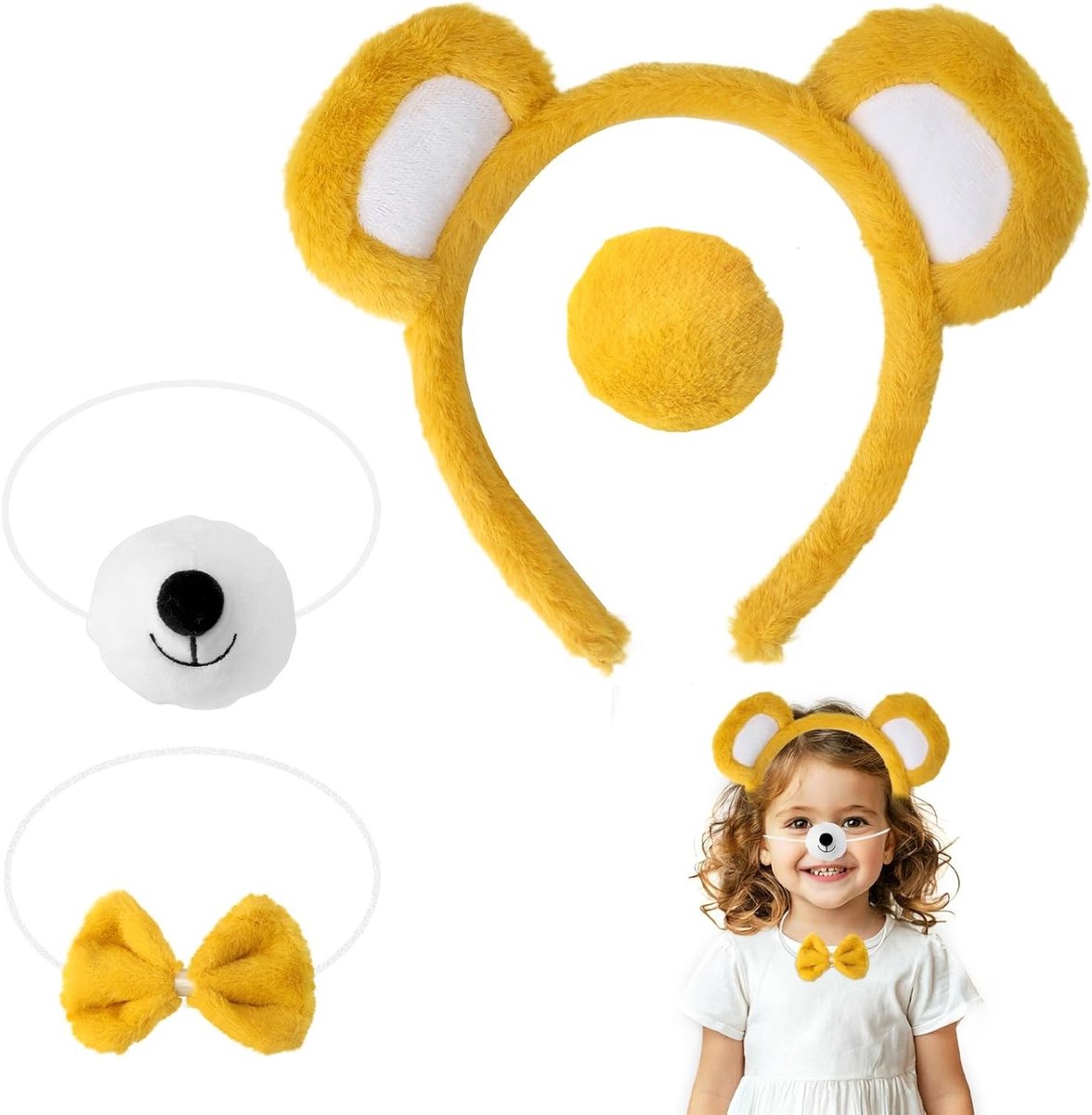 Bear Kostuum Set van 4 Haarbanden met Berenoren voor Kinderen en Vrouwen - Feestaccessoires voor Carnaval, Cosplay en Halloween Themafeesten in Geel