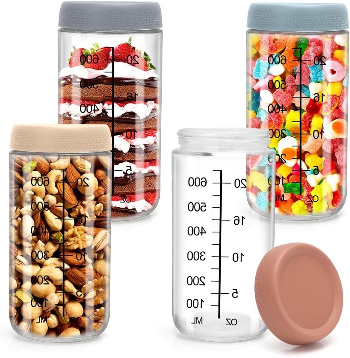 Set van 4 Maaltijd Prep Potjes 750ml voor Overnight Oats, Salades, Yoghurt en Pudding