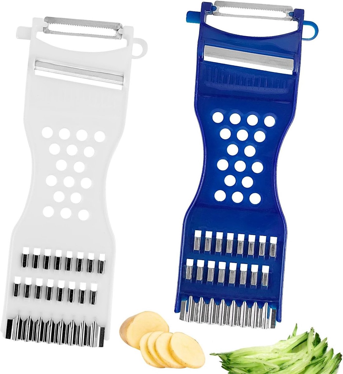 Set van 2 Multifunctionele Groenteschillers - 6-in-1 Groenteschiller, Aardappelschiller en Julienne Snijder voor Fruit en Groenten
