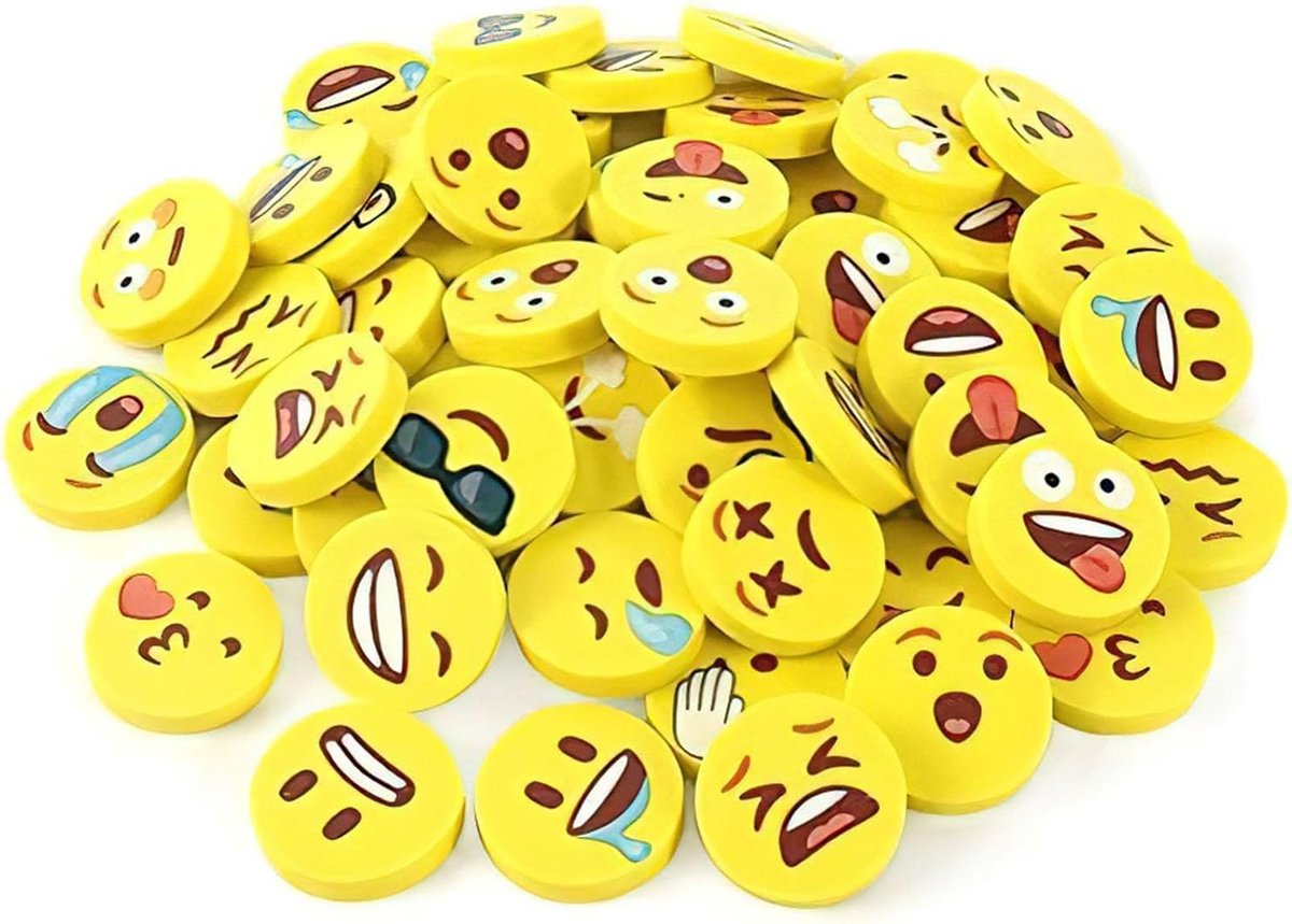 Gele mini-gum met emoji's voor kinderen en studenten - Perfect voor verjaardagscadeaus, 50 stuks