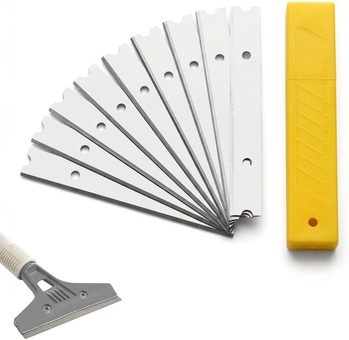 10 vervangende snijbladen 100 mm voor schrapers, extra scherpe carbonstalen bladen voor ramen, behang en glas, veilig en robuust met opbergdoos