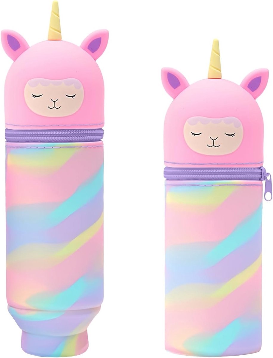 Schattige telescopische etui van zacht silicone met rits, ideaal voor tieners en studenten, roze camouflage, 23*6.5cm, perfect voor pennen, potloden en schoolbenodigdheden