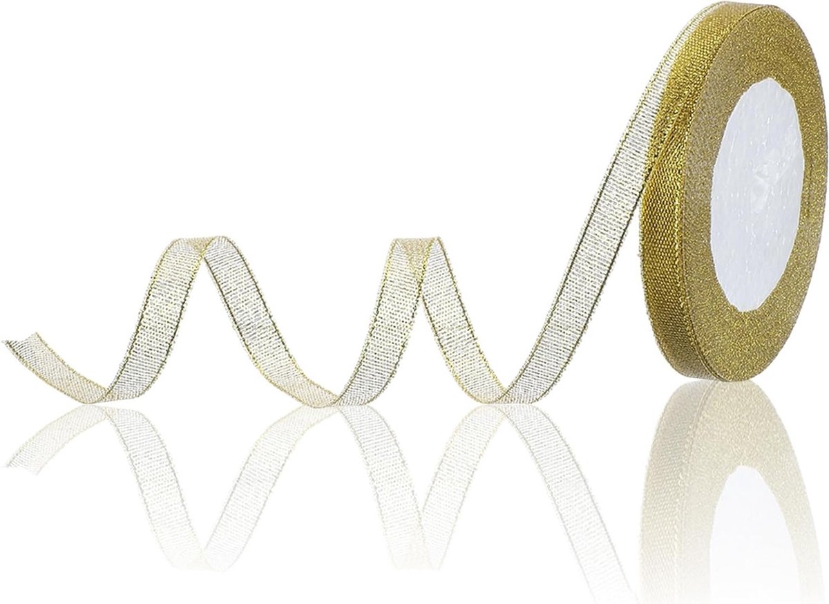 Dunne Metallic Gouden Glitterlint van 50m voor Cadeauverpakking, Feestdecoratie, DIY Knutselprojecten en Bruiloften