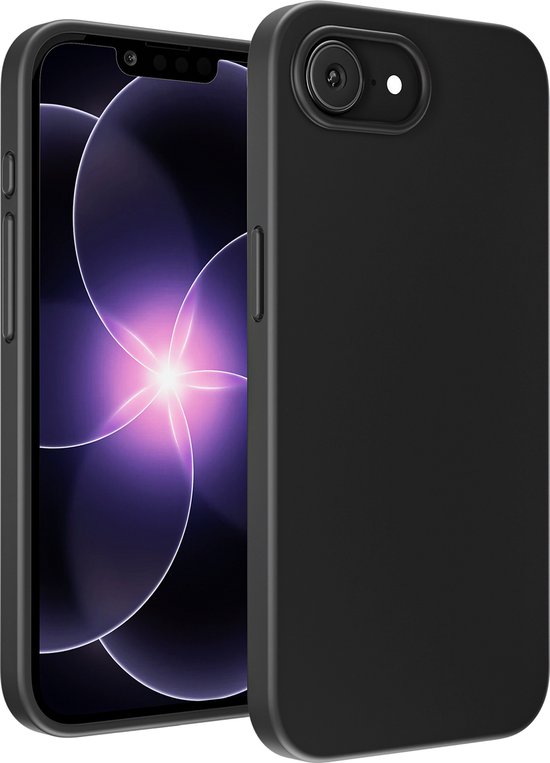 Zwarte backcover hoesje met een telefoon met paars scherm.