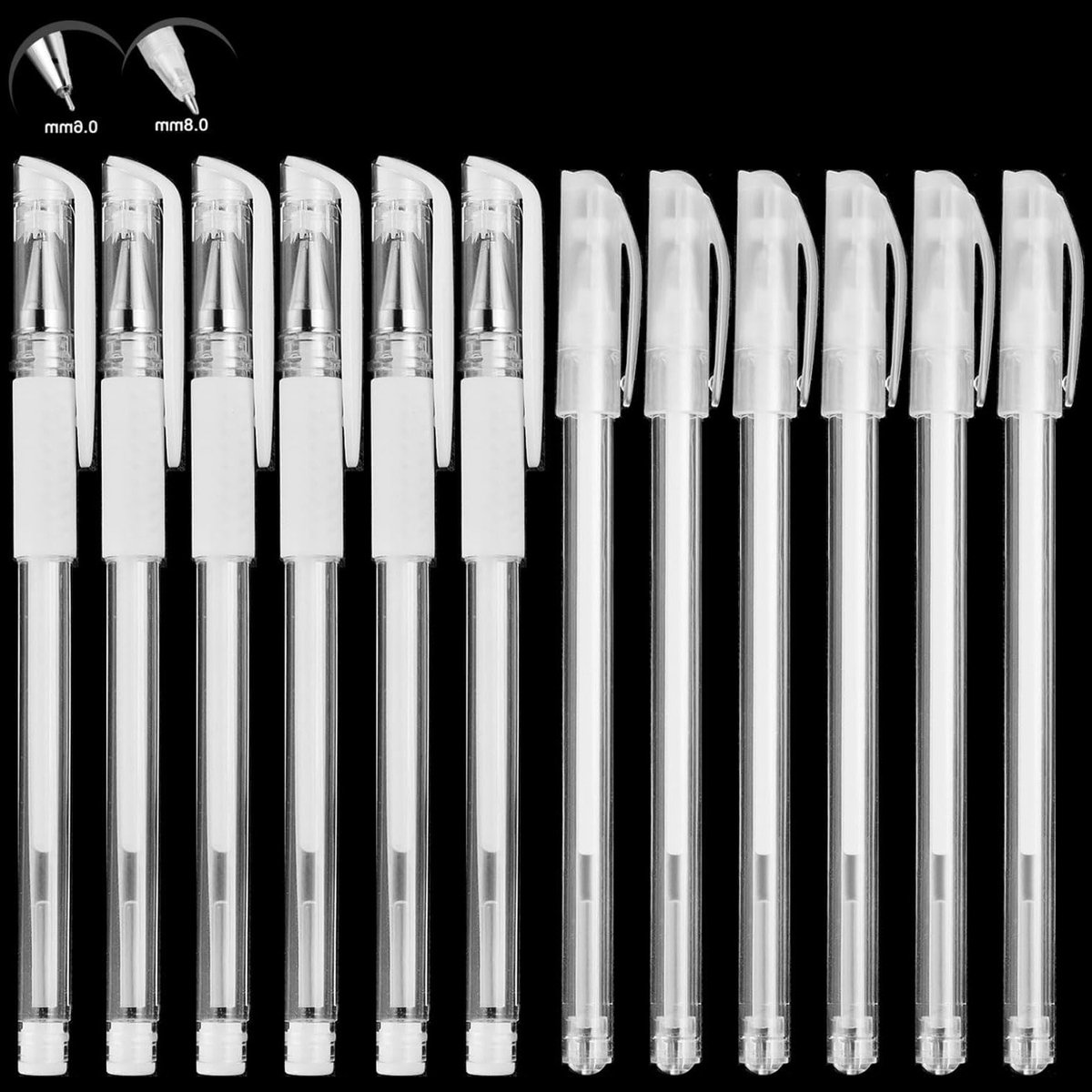 Witte Gelpennen Set van 12 Stuks met Fijne Punt van 0.6 mm en 0.8 mm voor Zwart Papier, Schetsen en Illustraties
