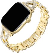 Gouden Apple Watch bandje met luxe strass versieringen.