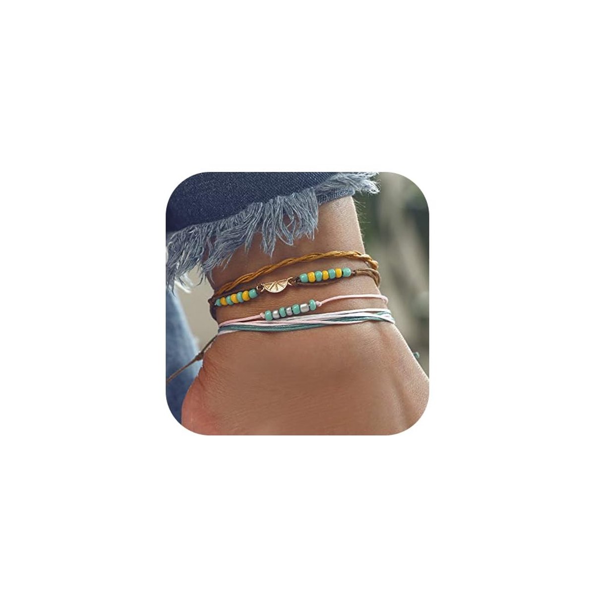 NTHProducts - Boho Layered Beaded Anklets - Kleurrijke Enkelbandjes - Perfect voor Strand - Coin Foot Jewelry - 4 Stuks - Geschikt voor Vrouwen en Mei