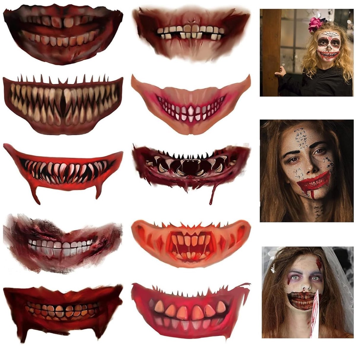NTHProducts - Halloween Mouth Tattoos - Tijdelijke Tattoo Stickers - Waterproof - Cosplay Decoratie - Geschikt voor Halloween - 10 Stuks