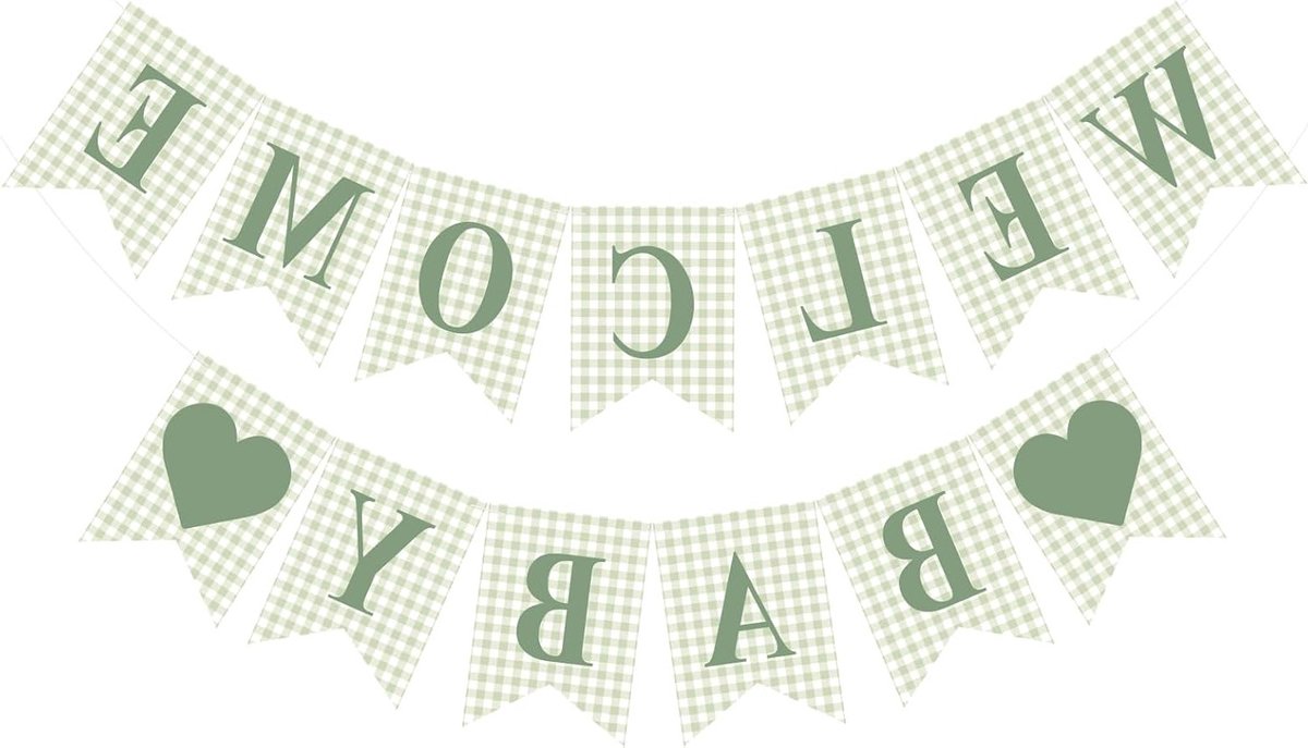 Sage Groene Geruite Welkom Baby Banner voor Feestdecoratie - Perfect voor Gender Reveal en Babyshower Decor
