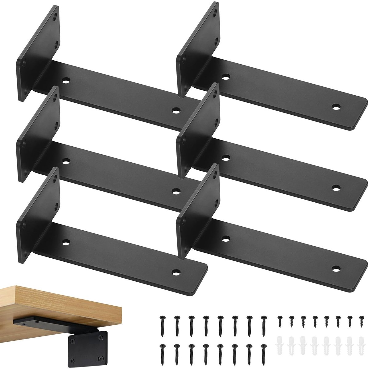 Store_7 - Heavy Duty Floating Shelf Brackets - Zware Wandbeugels - Perfect voor DIY - Zwart - Stevige Ondersteuning - Voor Floating Planken - Inclu...
