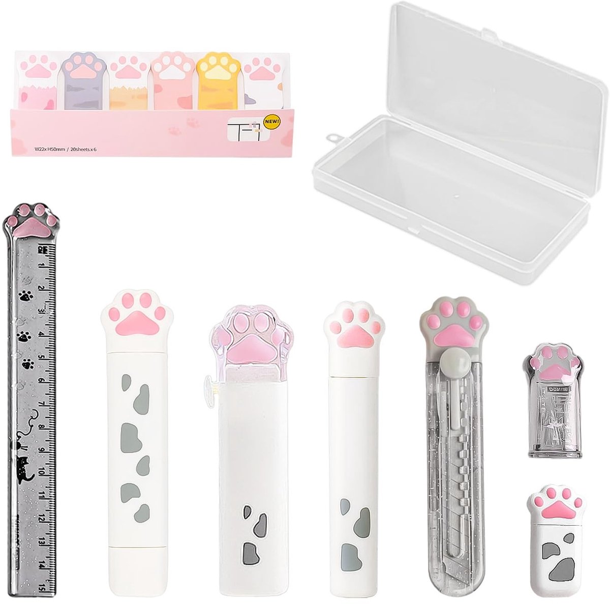 NTHProducts - 9 Piece Cat Claw Set - Schattige schoolspullen - Roze - Kantoorbenodigdheden - Perfect voor meisjes - Leuk en praktisch