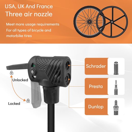 MTTProducts - Fietspomp - Handpomp met drukmeter - Compact en gebruiksvriendelijk - Ideaal voor fiets, ballonnen en meer - Voor onderweg - 1 stuk — afbeelding 5