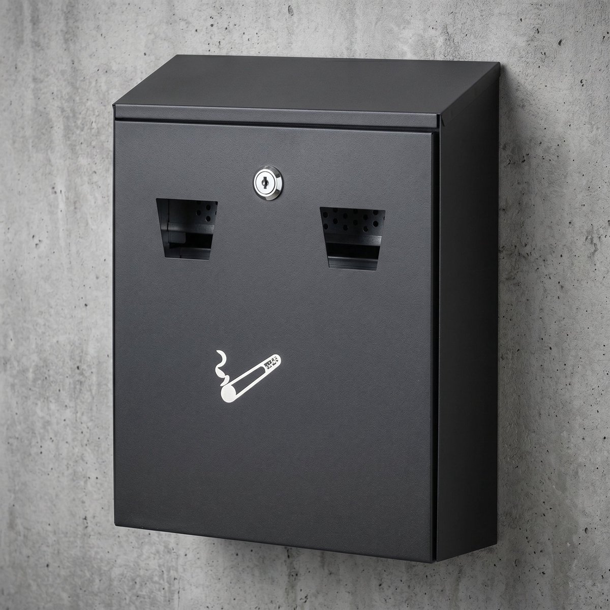 Cheqo® Wandasbak Zwart - Asbak voor Buiten - Buitenasbak - Muurasbak - Sigarettenasbak Afsluitbaar met Slot - Peukenzuil - Peukenbak - Rookpaal - Wandmontage Hangend - Stormasbak - Weerbestendig voor Terras Horeca en Bedrijf