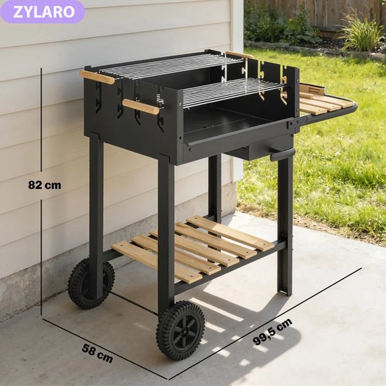 Premie Houtskool Barbecue - Smoker Barbecue - Houtskoolgrillwagen - Houtskoolgrill - met in 4 Standen Verstelbaar Grillrooster, Asbak, Wielen - BBQ voor Kamperen, Buiten, Tuin - 99,5 x 58 x 82 cm - Zwart van Merkloos — afbeelding 2