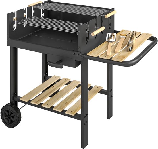 Premie Houtskool Barbecue - Smoker Barbecue - Houtskoolgrillwagen - Houtskoolgrill - met in 4 Standen Verstelbaar Grillrooster, Asbak, Wielen - BBQ voor Kamperen, Buiten, Tuin - 99,5 x 58 x 82 cm - Zwart van Merkloos — afbeelding 3