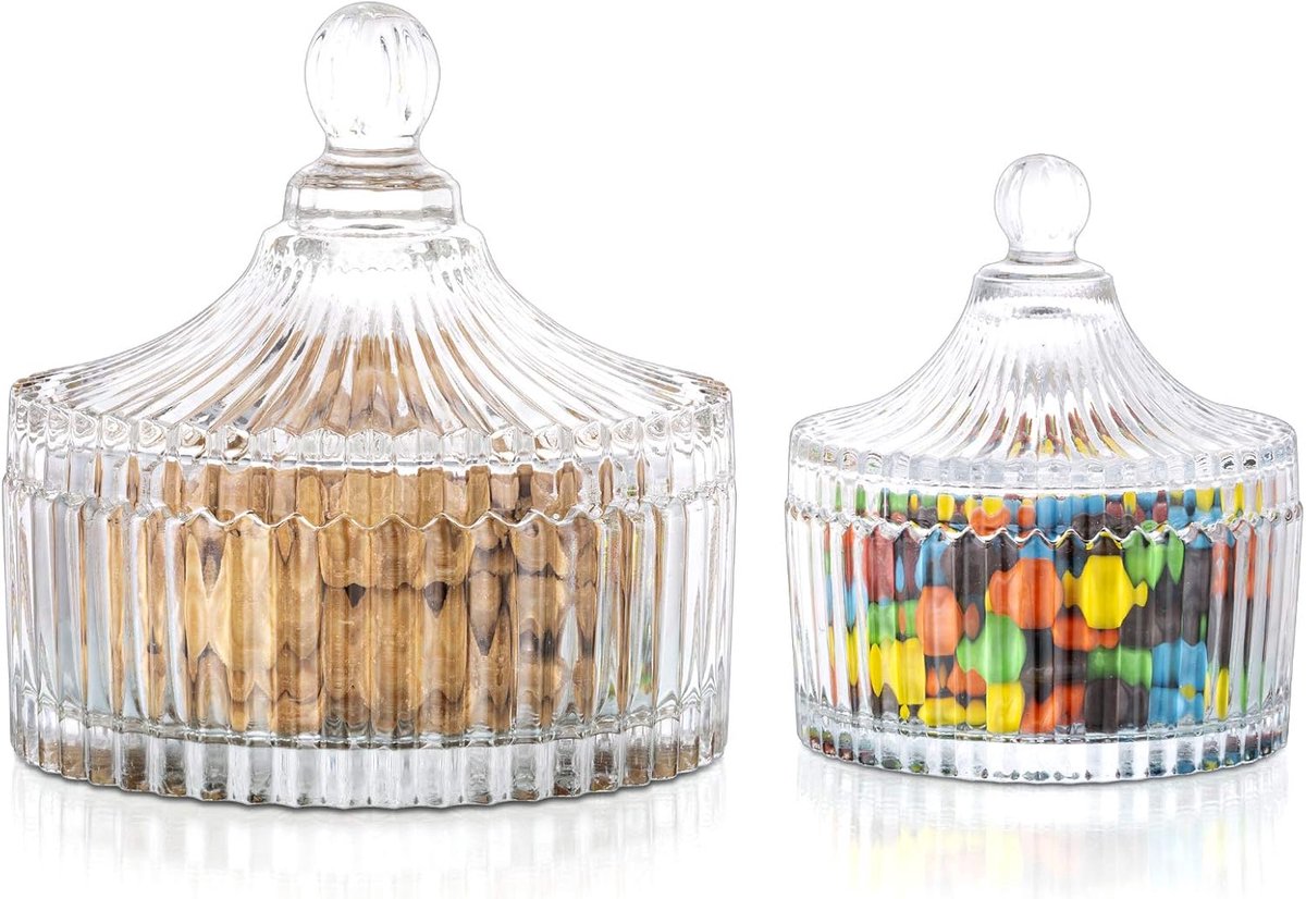 JeiibrZui - Opbergpotten Set - Klein En Groot - 2 Delig - Transparant Glazen Potten Met Deksel Voor Snoep, Koekjes, Suiker En Feestdecoratie