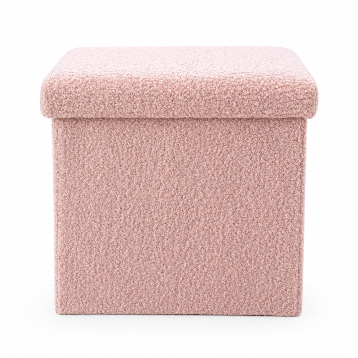 Luxaliving Opbergpoef Roze – Opvouwbare Poef met Opbergruimte – Bouclé Teddy Stof – Hocker met Deksel – Voetenbank 35x35 cm –
