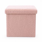 Luxaliving Opbergpoef met Deksel 35x35 cm – Roze – Teddy Bouclé – Opvouwbare Poef met Opbergruimte – Hocker & Voetenbank