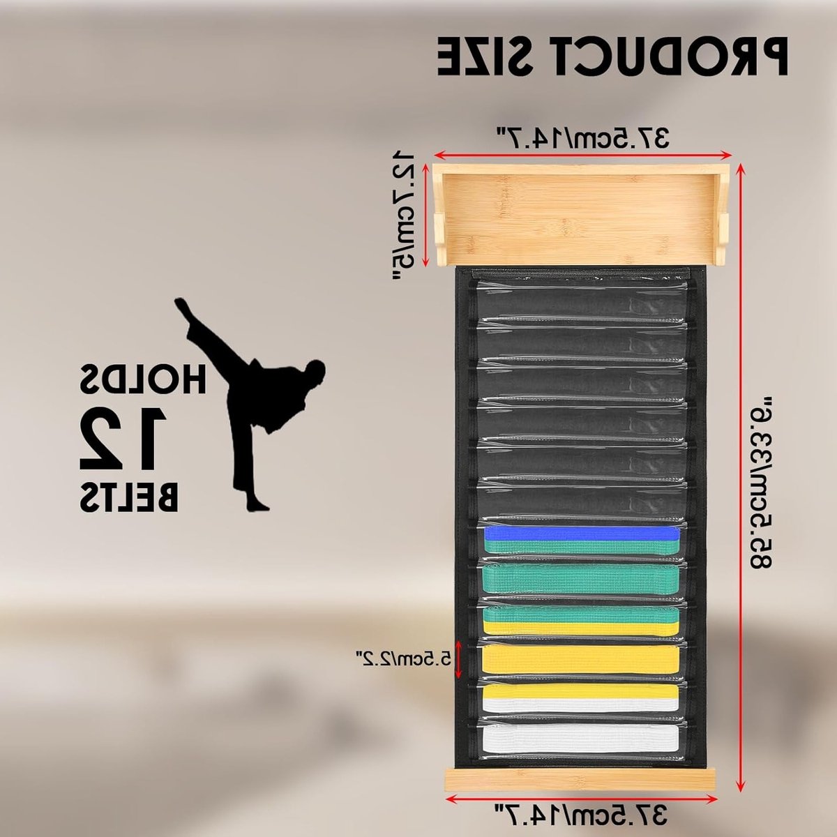 Dustproof Martial Arts Belt Houder voor 12 Straps - Wandmontage Belt Display voor Taekwondo, Judo en Karate Medailles, Trofeeën en Certificaten als Cadeau