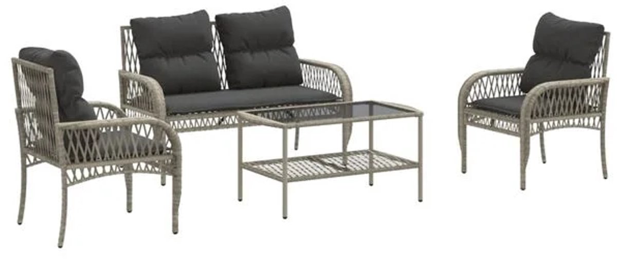Balkonset 4 personen - Tuinset - Bistroset - Lichtgrijs - Weerbestendig - 4 delig - 4 stoelen - 4 personen - Staal