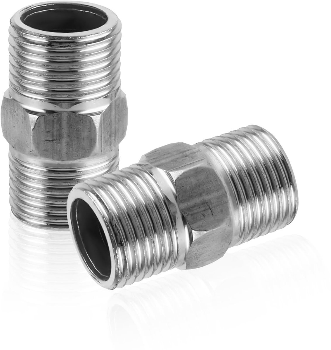 MTTProducts - Douche-hose-adapter - Rvs dubbele nippel - 1/2 inch - Verlengstuk voor doucheslang - Geschikt voor water- en luchtleidingen - Kleur: zilver