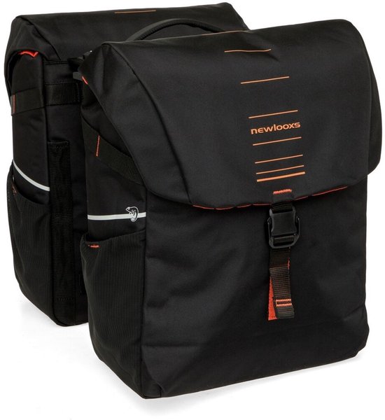 New Looxs ® Vigo Double MIK 2.0 - Dubbele Fietstas - Geschikt voor Elektrische Fietsen – Gerecycled Materiaal - 40 Liter – Zwart - Oranje