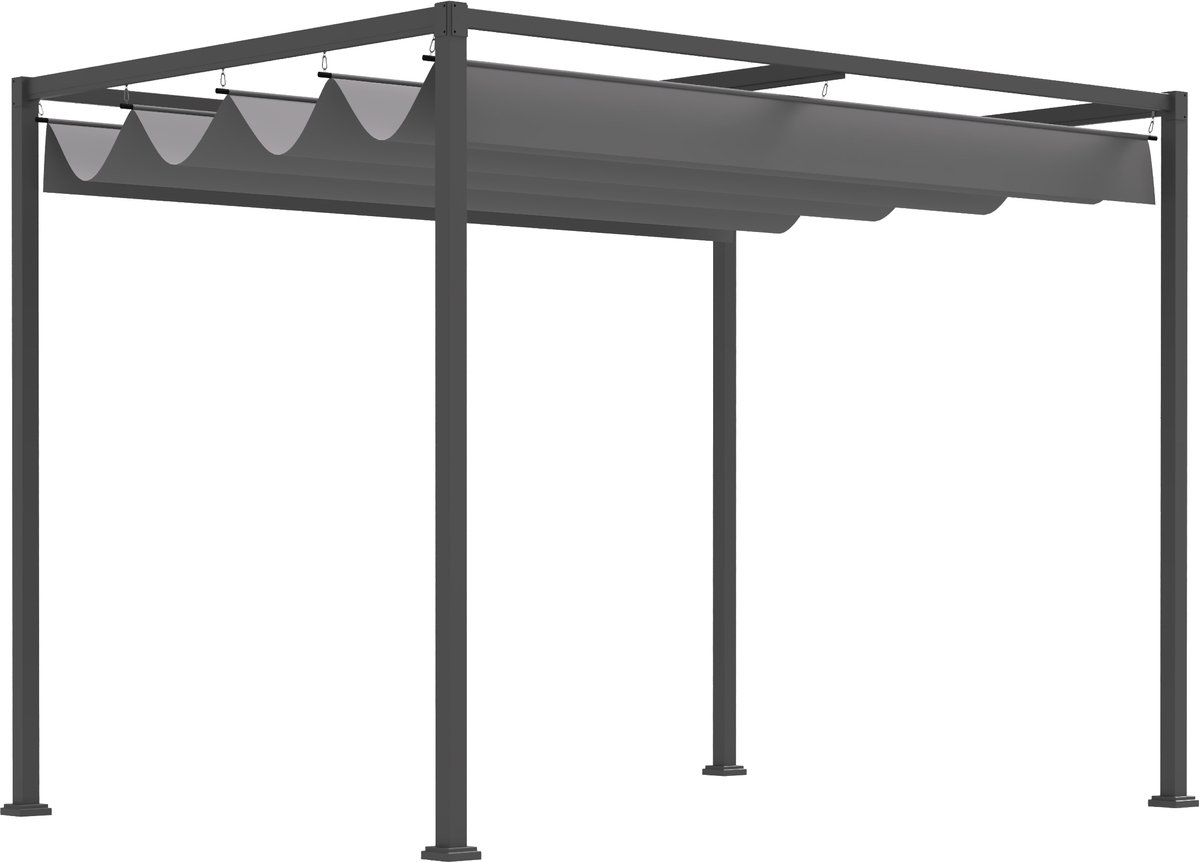 Pergola - Prieel - Paviljoen - Terras - Weerbestendig - Metalen Frame - Met zonwering - Grijs