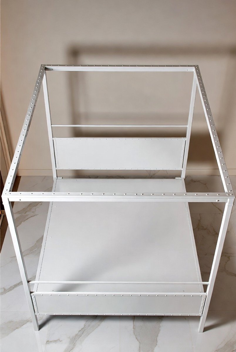 Luxe Hemelbed Frame Queen Size 180x190 cm – Stalen 4-Punts Canopy Bed Frame voor Muskietennet & Gordijnen – Modern Slaapkamer Hemelconstructie Wit | Mobili Bella Canopy Luxe Bedframe