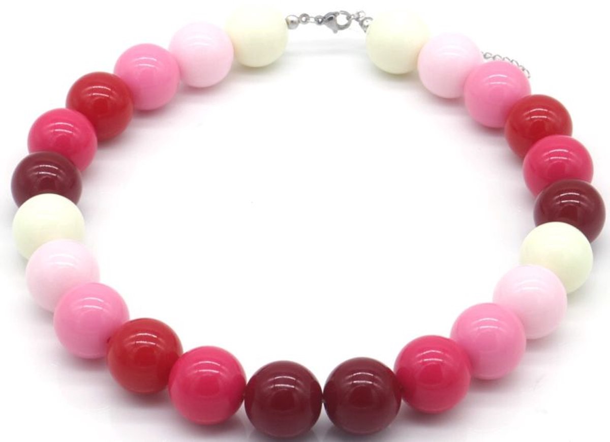 She life style - Ketting Meerkleurige - 18mm Kralen - 40 - 45cm - Multi Rood/Roze/Wit