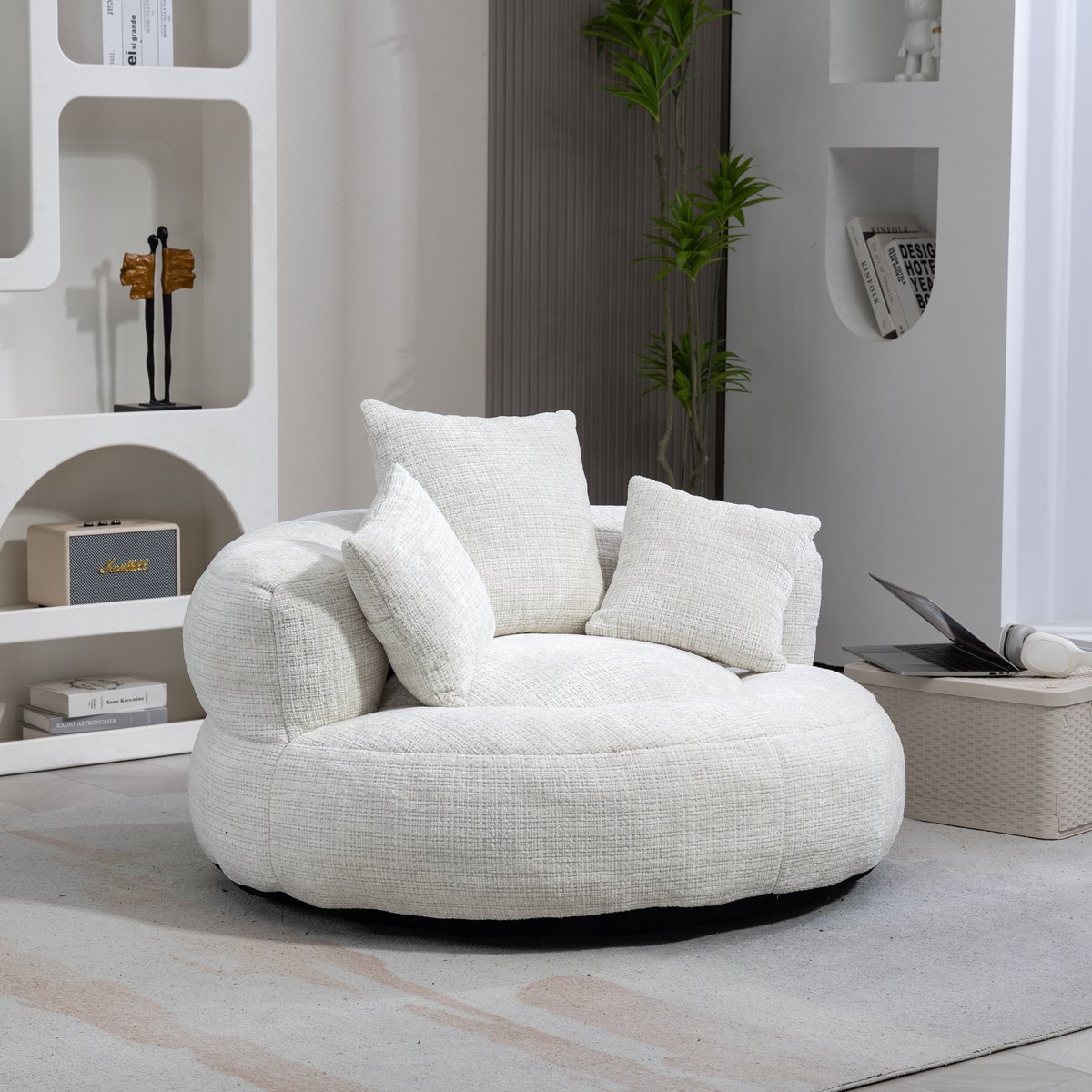 FloraGrace Zitzakstoel 108 x 108 x 52 cm - Hoge Rugleuning En Armleuningen - Voor Woonkamer Of Slaapkamer - Chenille - Beige